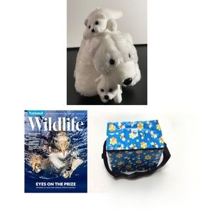 NWF Plush Polar Bear Mom & Detachable Twin Babies Set+NWF MAGAZINE WWF INSULATED